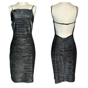 Vintage Aqua Blues Y2K black metallic open back mini dress size L